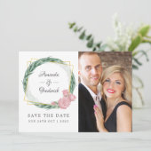 Save The Date Mariage géométrique à l'aquarelle eucalyptus rose (Debout devant)