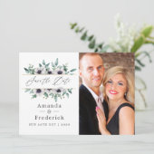 Save The Date Mariage géométrique à l'eucalyptus et à l'anémone (Debout devant)