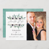 Save The Date Mariage géométrique à l'eucalyptus et à l'anémone (Devant / Derrière)