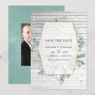 Save The Date Mariage géométrique aquarelle rustique eucalyptus