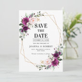 Save The Date Mariage géométrique bohème Rose Fleur Blush Violet (Debout devant)