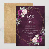 Save The Date Mariage géométrique bohème Rose Fushia prune Pourp (Devant / Derrière)
