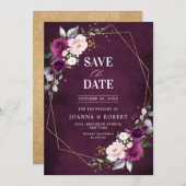 Save The Date Mariage géométrique bohème Rose rose Blush Violet (Devant / Derrière)