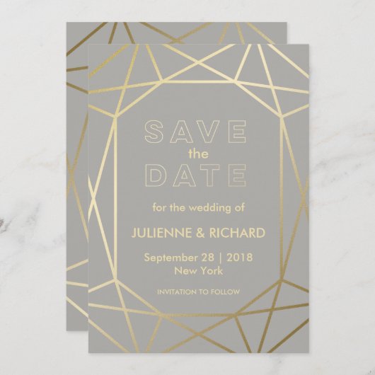 Save The Date Mariage géométrique de Dove Grey & Gold Enregistre (Devant / Derrière)