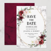Save The Date Mariage géométrique de marbre floral de Bourgogne (Devant / Derrière)