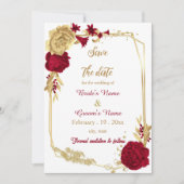 Save The Date mariage géométrique des fleurs bordeaux et or (Devant)
