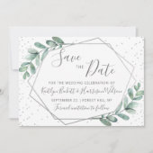 Save The Date Mariage géométrique en argent Eucalyptus (Devant)