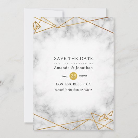 Save The Date Mariage géométrique en marbre doré (Devant)