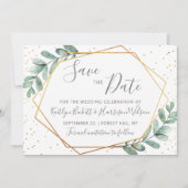 Save The Date Mariage géométrique Eucalyptus Gold (Devant)