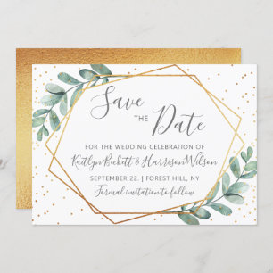 Save The Date Mariage géométrique Eucalyptus Gold