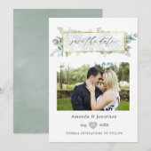 Save The Date Mariage géométrique Eucalyptus Silver Sage (Devant / Derrière)
