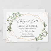 Save The Date Mariage géométrique Eucalyptus vert reporté (Devant)