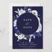 Save The Date Mariage Géométrique Floral Bleu Poussiéreux Élégan (Devant)