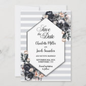 Save The Date Mariage géométrique floral noir (Devant)