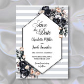 Save The Date Mariage géométrique floral noir
