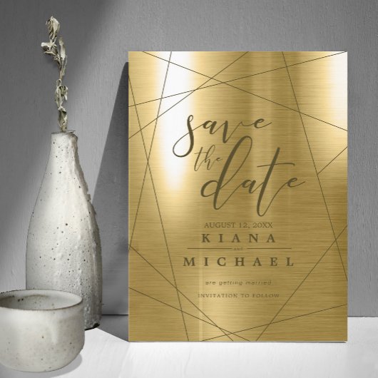 Save The Date Mariage géométrique métallique Gold ID648