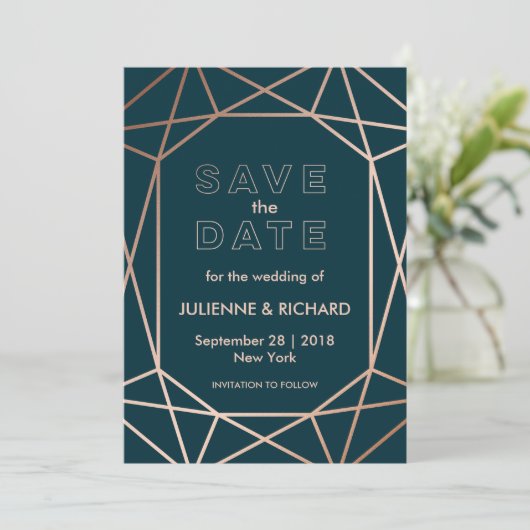 Save The Date Mariage géométrique moderne en diamant Enregistrer (Debout devant)