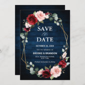 Save The Date Mariage géométrique moderne floral rouge bordeaux (Devant / Derrière)