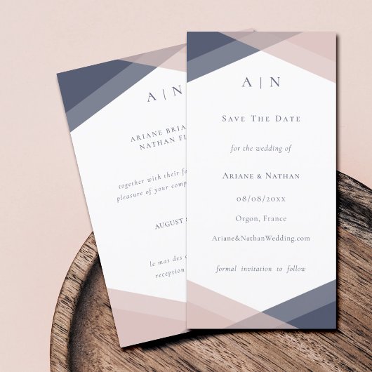 Save The Date Mariage géométrique moderne monogramme Navy & Blus