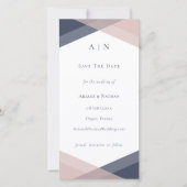 Save The Date Mariage géométrique moderne monogramme Navy & Blus (Devant)
