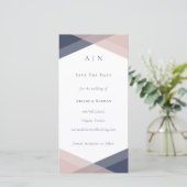 Save The Date Mariage géométrique moderne monogramme Navy & Blus (Debout devant)