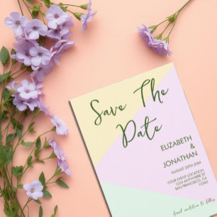 Save The Date Mariage Géométrique Pastel Atténué