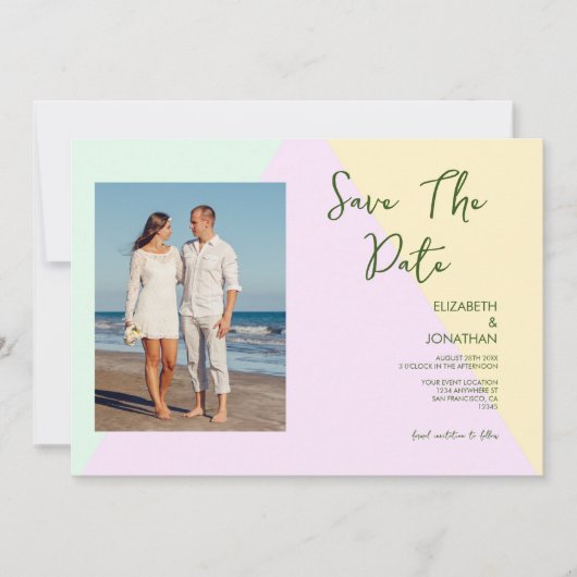 Save The Date Mariage Géométrique Pastel Atténué (Devant)