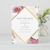 Save The Date Mariage géométrique rose floral (Debout devant)
