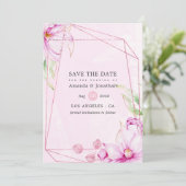 Save The Date Mariage géométrique rose Gold et rose Magnolia (Debout devant)