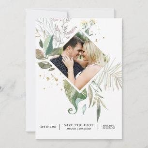 Save The Date Mariage géométrique Sérénité Aquarelle Verdure