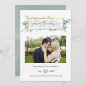 Save The Date Mariage géométrique Silver Sage Eucalyptus (Devant / Derrière)