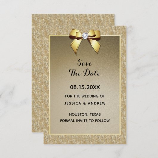 Save The Date Mariage Glamour Or et Bijou Élégant (Devant / Derrière)