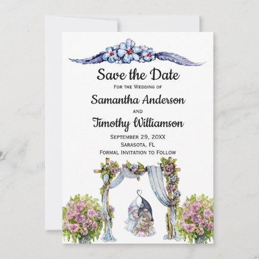 Save The Date Mariage Gnomes de la forêt Fleurs scandinaves (Devant)