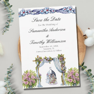 Save The Date Mariage Gnomes de la forêt Fleurs scandinaves QR 