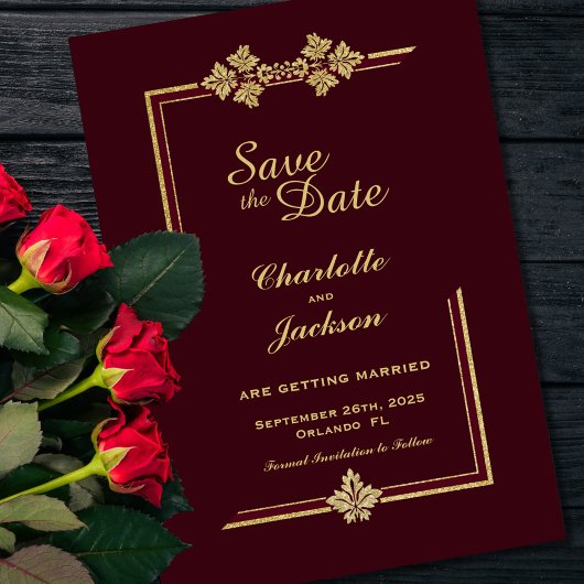 Save The Date Mariage Gold Border Bourgogne