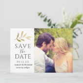 Save The Date Mariage Gold Branch Photo White (Debout devant)