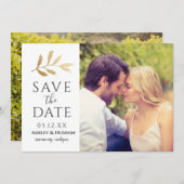 Save The Date Mariage Gold Branch Photo White (Devant / Derrière)