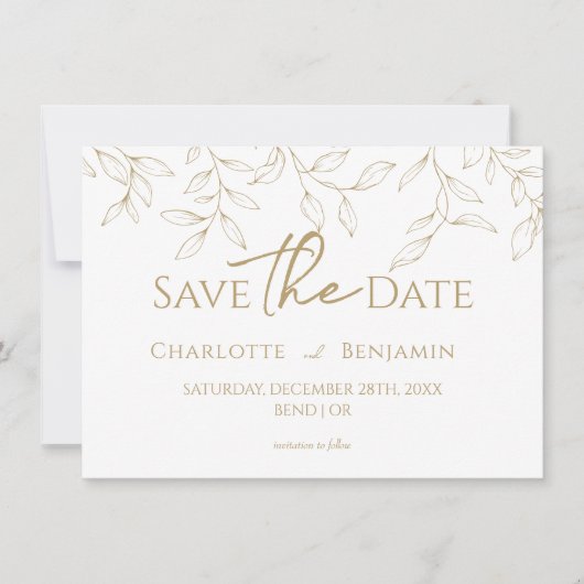 Save The Date Mariage Gold Classic Greenery Enregistrer La Date (Devant)