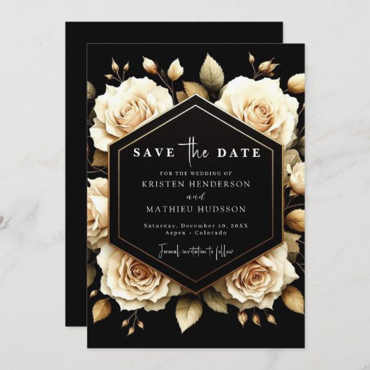 Save The Date Mariage Gold et Black (Devant / Derrière)