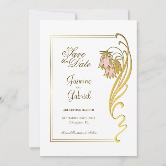 Save The Date Mariage Gold Frame élégant (Devant)