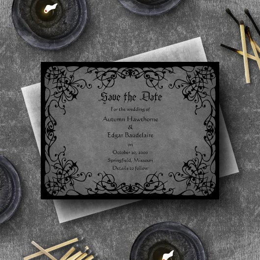 Save The Date Mariage gothique à dentelle noire
