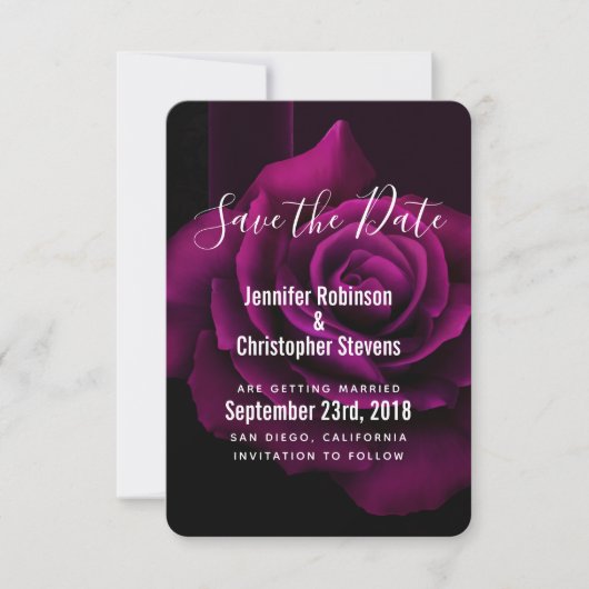 Save The Date Mariage gothique à fleurs violettes-rouges (Devant)