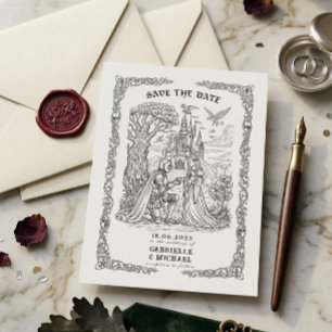 Save The Date Mariage Gothique Château Chevalier Noir Blanc