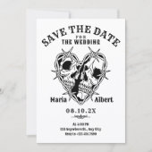 Save The Date Mariage gothique de couple de crânes noir et blanc (Devant)