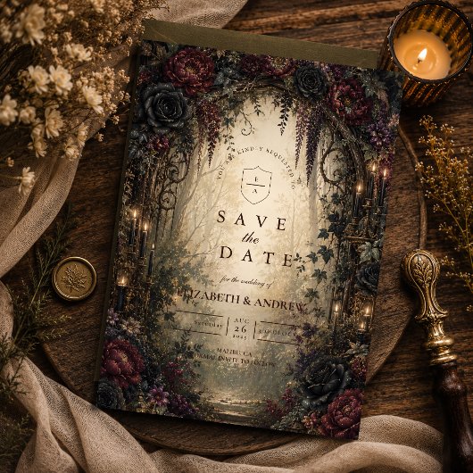 Save The Date Mariage gothique en forêt
