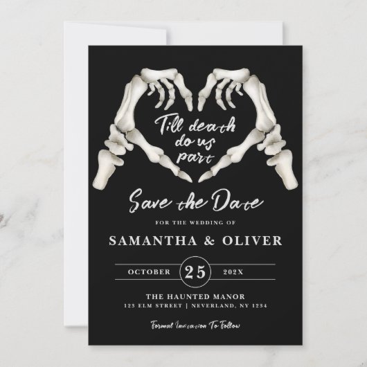 Save The Date Mariage gothique Enregistrer La Date Halloween Crâ (Devant)