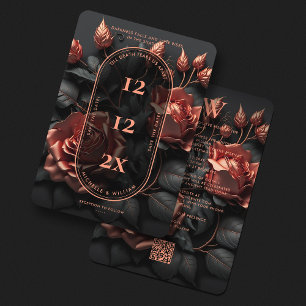 Save The Date Mariage gothique Floral Elegant Rosegold QR