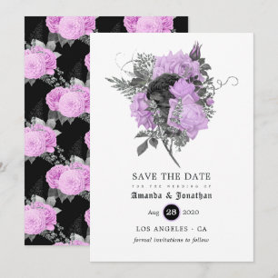 Save The Date Mariage gothique floral noir, violet et argent