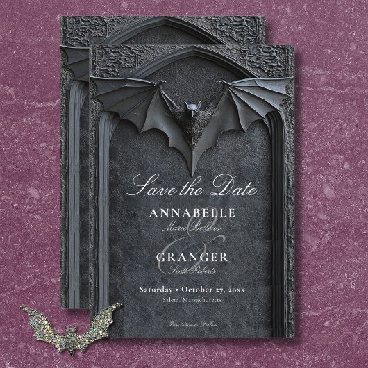 Save The Date Mariage gothique Halloween chauve chauve et arc no
