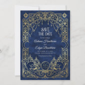 Save The Date Mariage gothique Halloween Tarot Bleu (Devant)